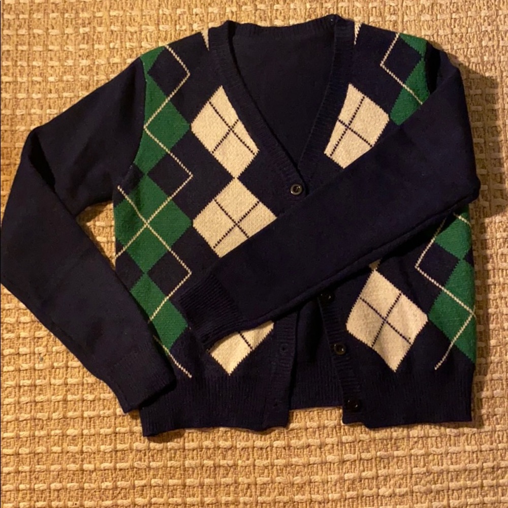 Button Front Argyle Sweater